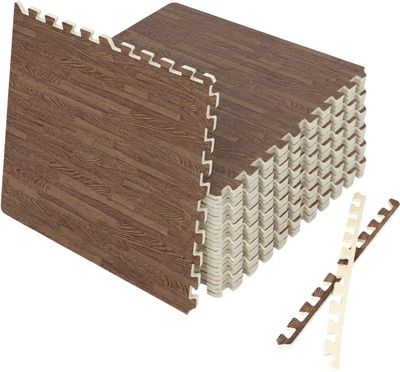 Costway Wood Grain Foam Floor Mats 25 Tiles w/ Borders 583691274 New