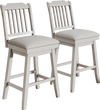 Set of 2 gray modern bar stools with upholstered swivel seats, perfect for kitchen islands and pub settings.