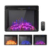 Recessed 26-inch electric fireplace with adjustable flame brightness, featuring realistic resin logs and remote control.