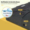 260 lbs offset patio umbrella base with wheels, featuring 2 water inlets for stability and durable HDPE material.