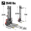 2640lbs Electric Straddle Stacker, 138" Lift,  Adjustable Legs & Forks,  F26-138SLA