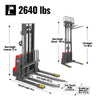 2640lbs Electric Straddle Stacker,  98" Lift,  Adjustable Legs & Forks,  F26-98SLA