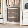 Three stackable storage bins with detachable wheels, made of high-quality PP, for organized closet storage.