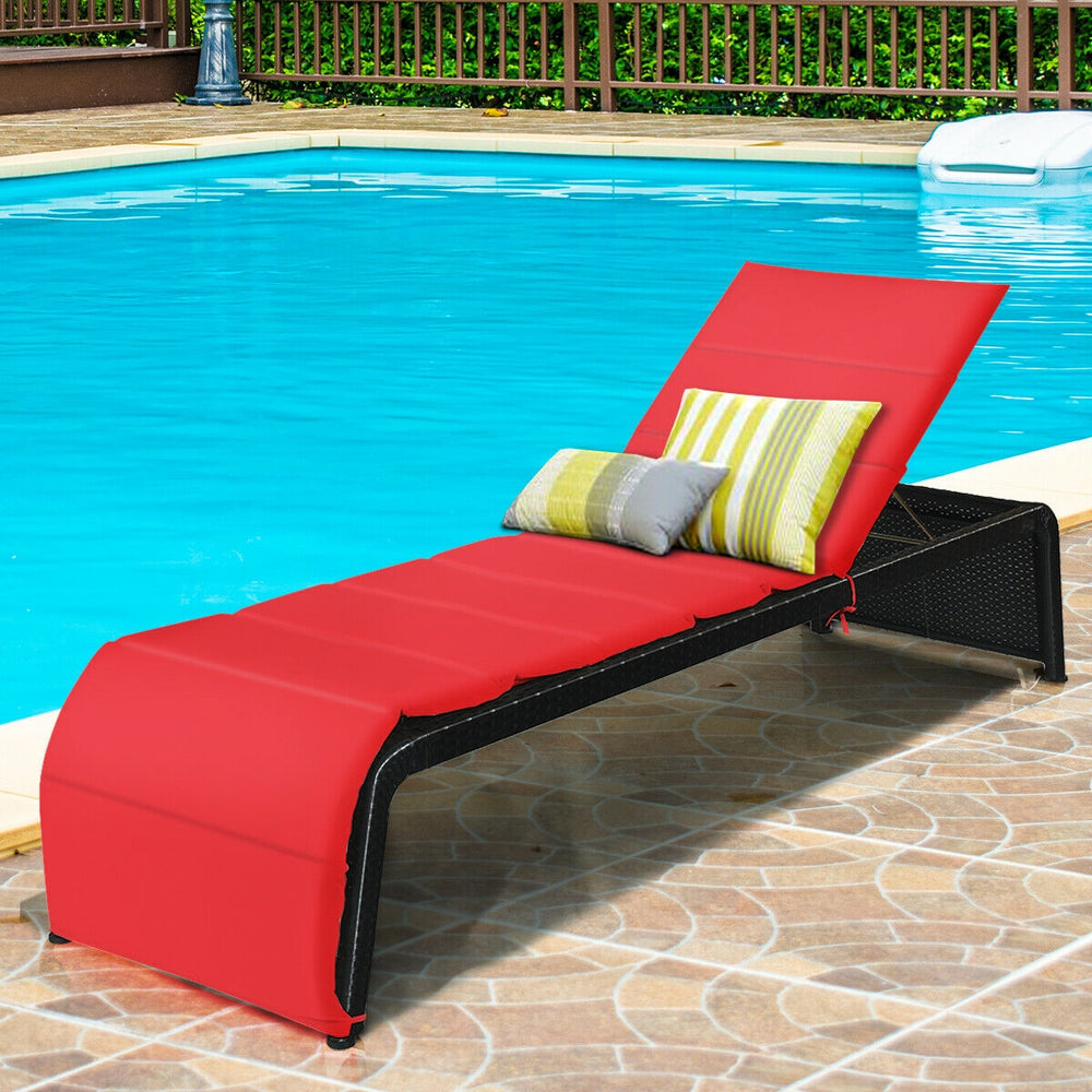 Patio Rattan Lounge Chair Back Adjustable Chaise Recliner  with Cushioned-Red - Gallery View 1 of 12