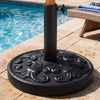 Heavy-duty round umbrella stand with adjustable knob, 26.5 lbs, featuring an exquisite iris pattern for patio stability.