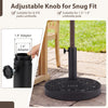 Heavy-duty round umbrella stand with adjustable knob, suitable for 1.5"-1.9" poles, designed for 8-9 ft patio umbrellas.