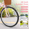 26-inch rubber tire of a pink beach cruiser bike, featuring puncture-proof design for steady riding on various surfaces.