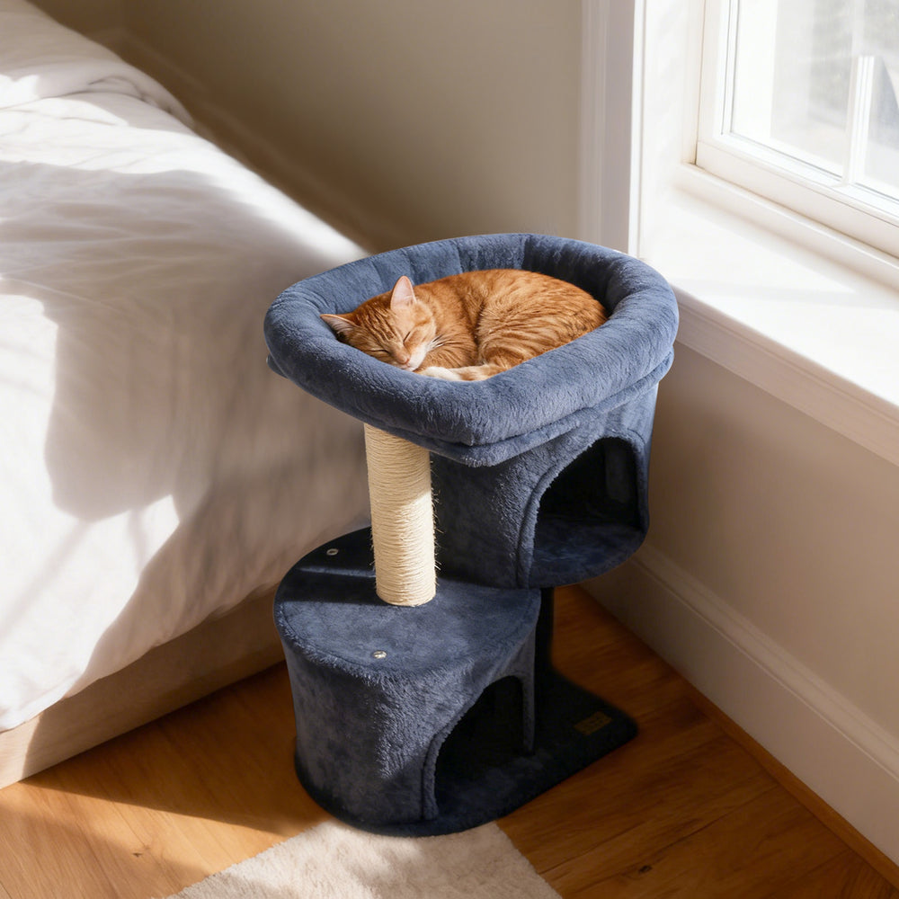 26 Inch Cat Tower with Large Padded Push Perch and Dual Condos-Dark Gray - Gallery View 1 of 10