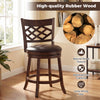 Counter height bar stool with 360° swivel, rubber wood frame, and curved backrest for kitchen island seating.