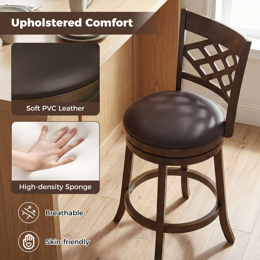 26-inch counter height bar stool with a rubber wood frame, soft PVC leather, and high-density sponge for kitchen.