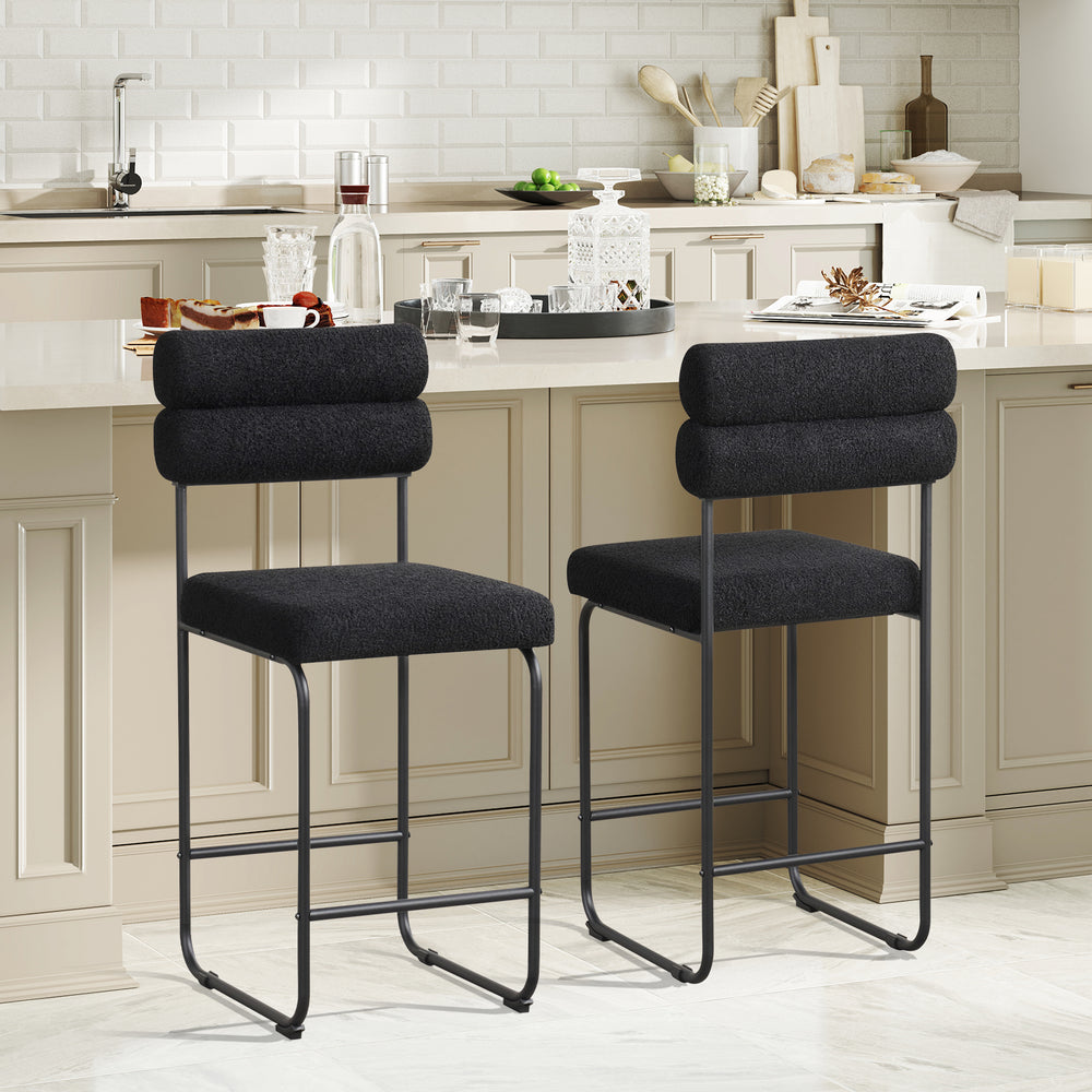 26 Inch Counter Height Bar Stools Set of 2 with Metal Frame and Footrest-Black - Gallery View 1 of 9
