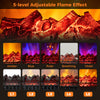 Adjustable flame effects in five colors for the 26 Inch Electric Fireplace Heater, enhancing warmth and ambiance.