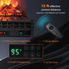 Remote control for the 26 Inch Electric Fireplace Heater, featuring 5 flame colors and adjustable brightness settings.