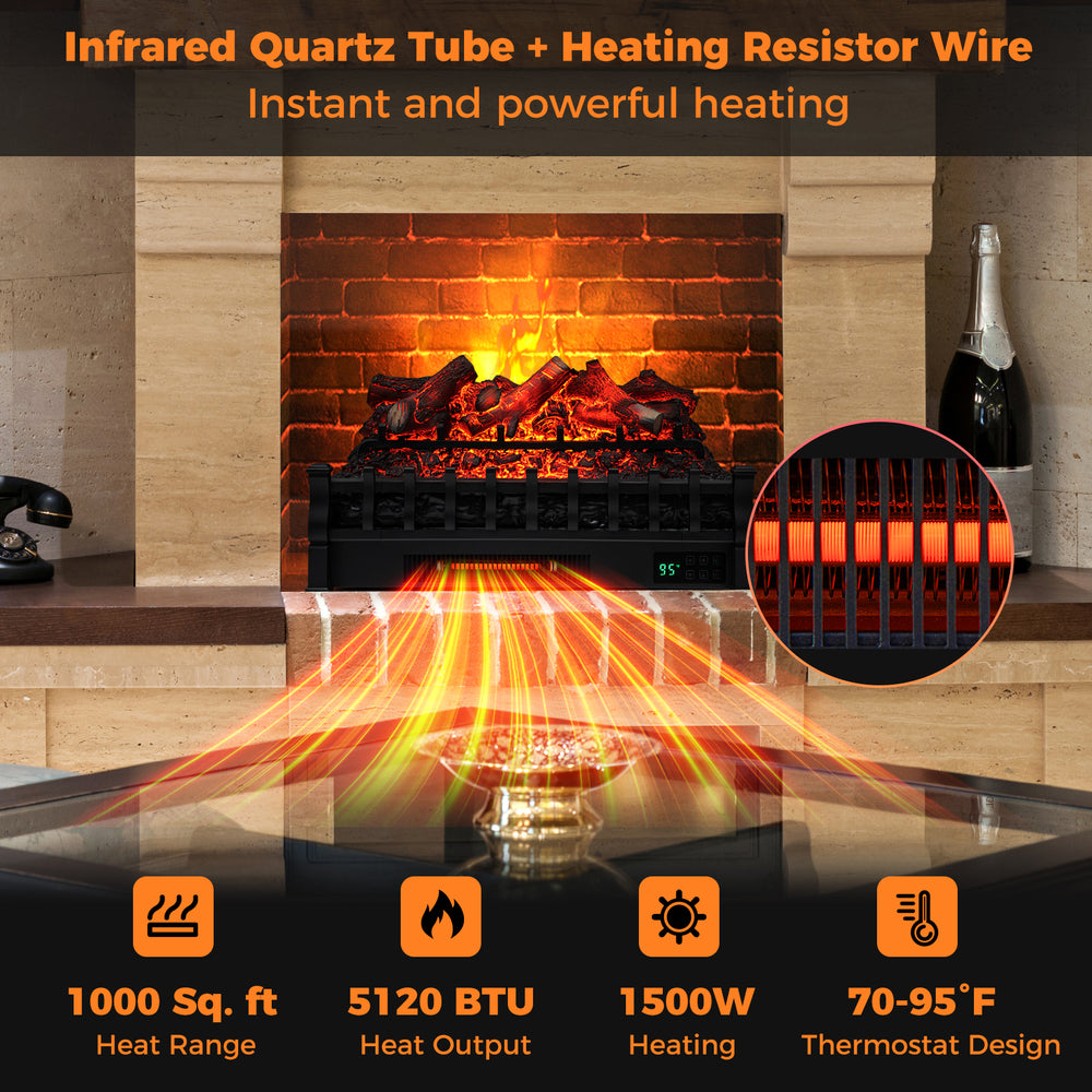26-inch electric fireplace heater with realistic lemonwood ember bed, 1500W heating, and remote control for cozy warmth.