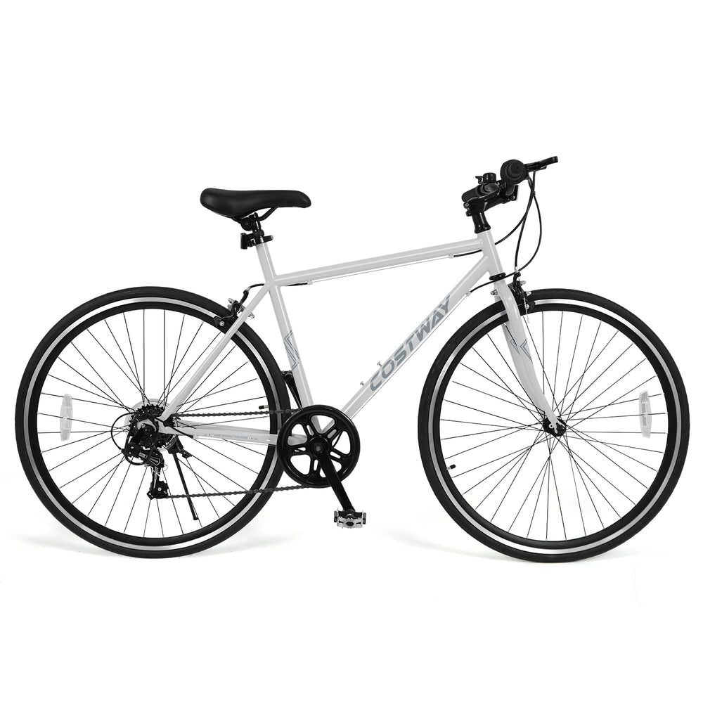 Gray 26-inch mountain bike with 6-speed gear, dual brakes, and all-terrain rubber wheels for urban and off-road cycling.