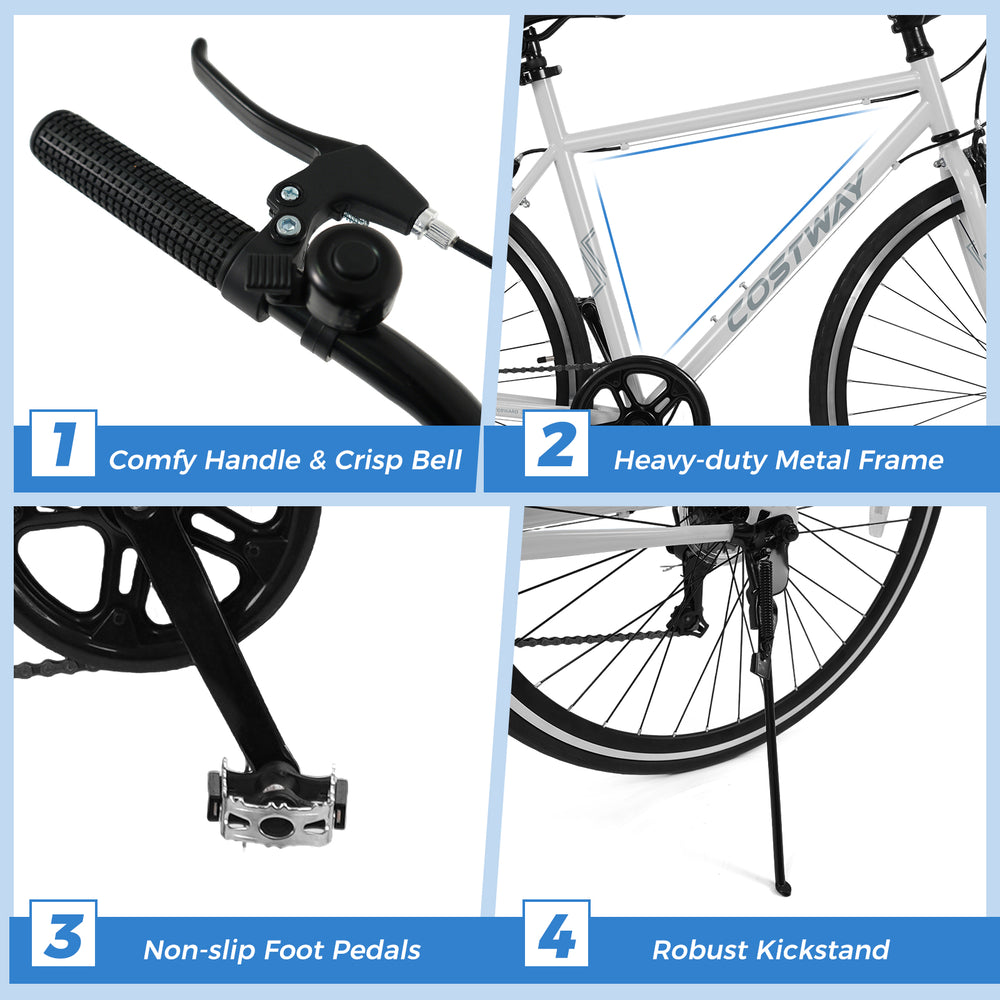 Comfy handle with crisp bell and non-slip foot pedals on the 26-inch mountain bike for versatile cycling adventures.