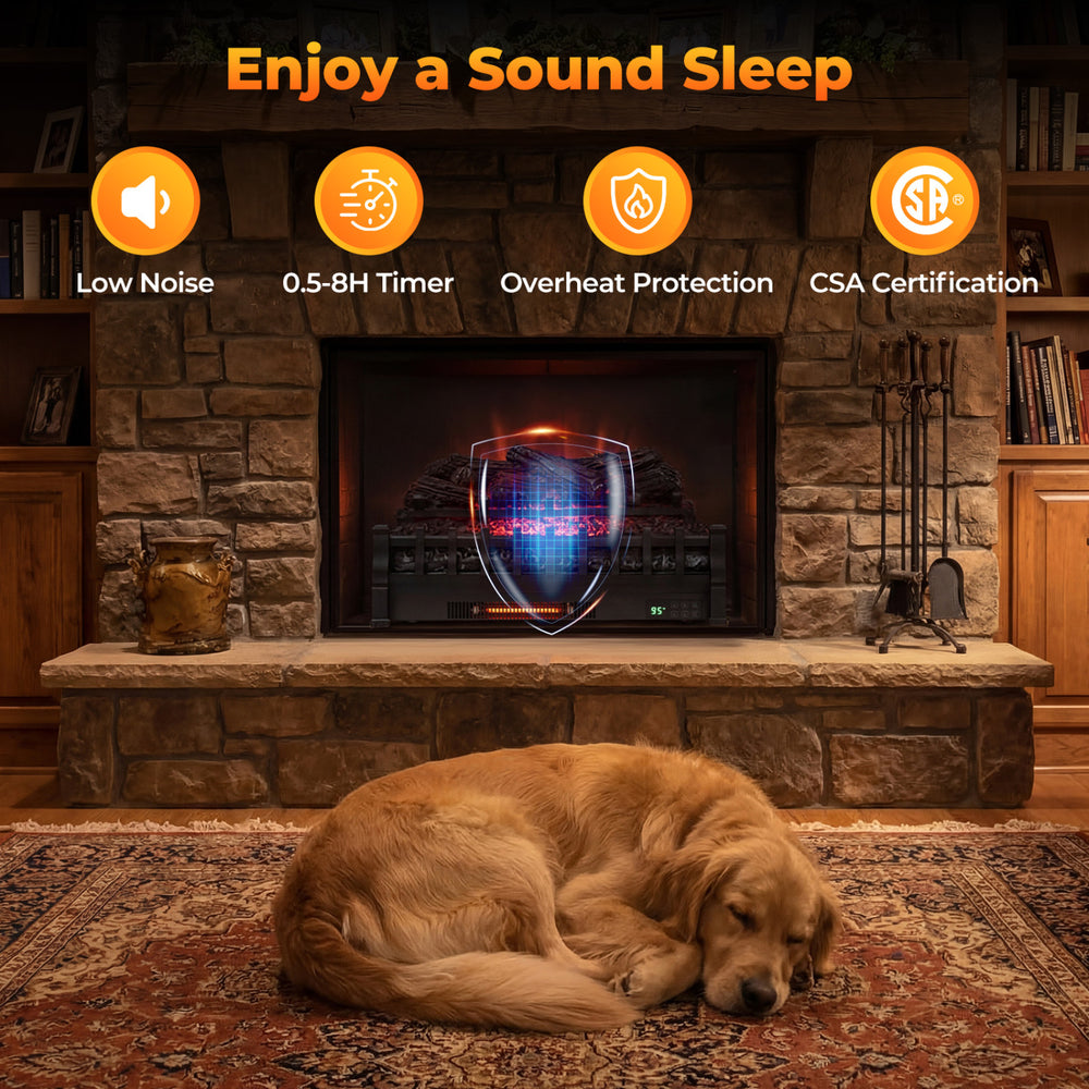 26-inch WiFi infrared quartz electric fireplace insert with realistic pinewood logs, ideal for cozy home ambiance.