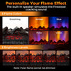 Close-up of the electric fireplace insert showing 5 flame colors and brightness levels for customizable ambiance.