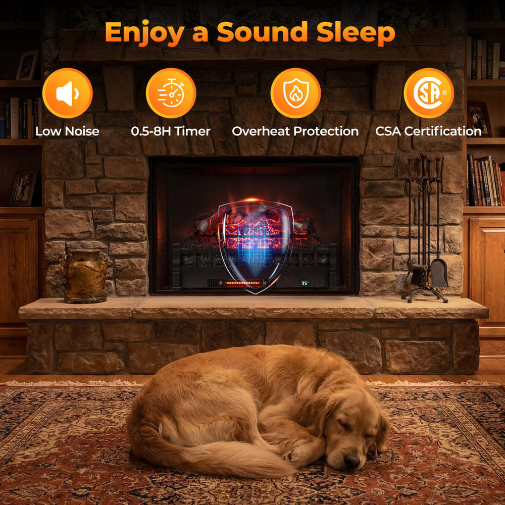 26-inch WiFi infrared quartz electric fireplace insert with realistic lemonwood logs, perfect for cozy ambiance and.