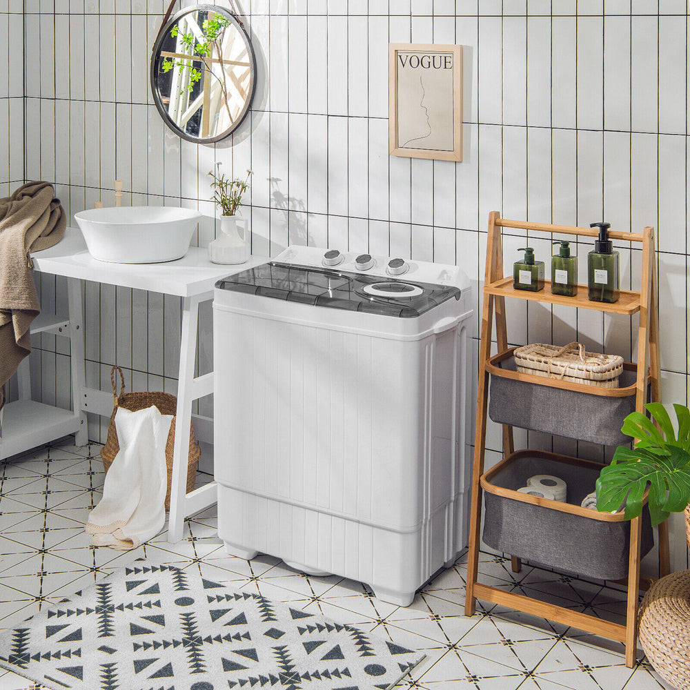 26 LBS Twin Tub Portable Washing Machine with Built-In Drain Pump-Gray - Gallery View 1 of 11
