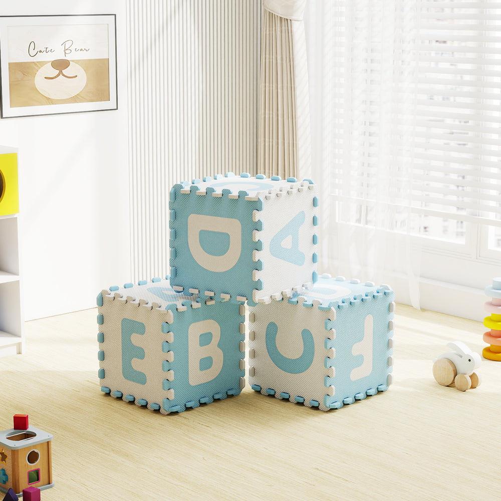 26 Pieces Interlocking ABC Play Mats with Detachable Letters-Blue - Gallery View 1 of 10