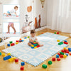 Interlocking ABC play mat in blue with detachable letters, soft EVA foam for safe crawling and creative play.