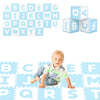 Interlocking ABC play mats in blue with detachable letters, providing a soft, safe surface for active play and learning.