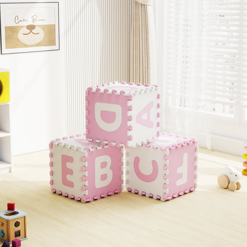 26 Pieces Interlocking ABC Play Mats with Detachable Letters-Pink - Gallery View 1 of 10