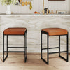 26 inch Bar Stools Set of 2 Counter Height Barstools with Faux Leather Upholstered Seat-Brown - Gallery View 1 of 10