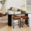 Brown bar stools with faux leather seats and sturdy metal frames, perfect for kitchen islands and dining areas.