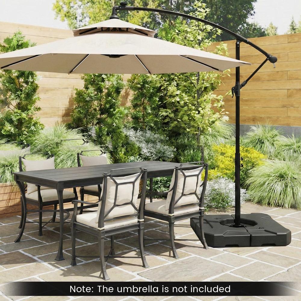 274 lbs cantilever patio umbrella base with handles, designed for stability, filled with water or sand for secure.