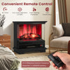 Freestanding black fireplace with remote control, featuring 7-level flame effect and 4780 BTU heat output for cozy.