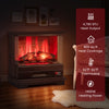 Freestanding black fireplace with remote control, 4780 BTU heat output, and 7-level multi-color flame effect for.