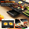 Large electric griddle with slide-out drip tray, nonstick surface, and included egg rings and wood spatulas for easy.