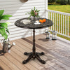 27-inch round cast aluminum patio bistro table with hollow top, featuring a vintage design for outdoor dining and.