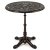 27-inch round cast aluminum patio bistro table with hollow top design, vintage appeal, and stable base for outdoor use.
