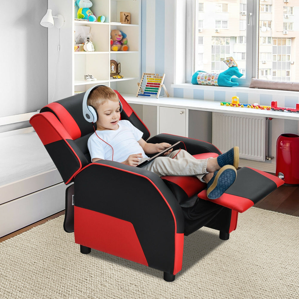 Kids Youth PU Leather Gaming Sofa Recliner with Headrest and Footrest-Red - Gallery View 1 of 14