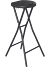 Folding bar stool with HDPE seat and powder-coated metal frame, ideal for kitchen bars and outdoor use.