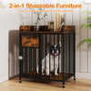 Rustic brown 27.5-inch dog crate furniture with wheels, doubling as an end table, featuring a lockable front door.
