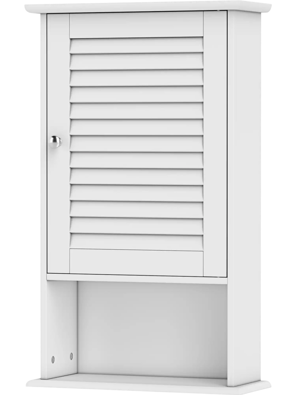 Wall hanging bathroom storage cabinet in white with adjustable shelves and shutter door for organized space-saving storage.