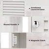 Ventilated louvered door and round handle of the 27.5-inch wall hanging bathroom storage cabinet for organized storage.