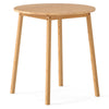 Round bamboo dining table, 27.5 inches, for 2-4 people, featuring smooth corners and non-slip foot pads for safety.