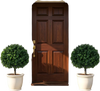 Two 27" artificial boxwood topiary trees in decorative planters, perfect for enhancing porches and patios.
