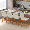 Set of 2 beige counter height bar chairs with rubber wood legs, featuring a 360° swivel and ergonomic backrest for.