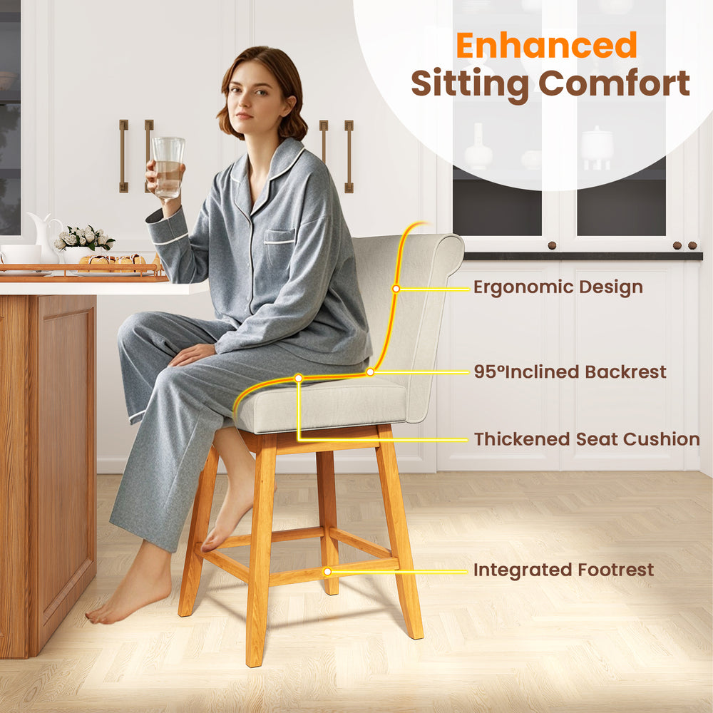 27-inch beige counter height bar chair with rubber wood legs, ergonomic backrest, and thickened seat cushion for.