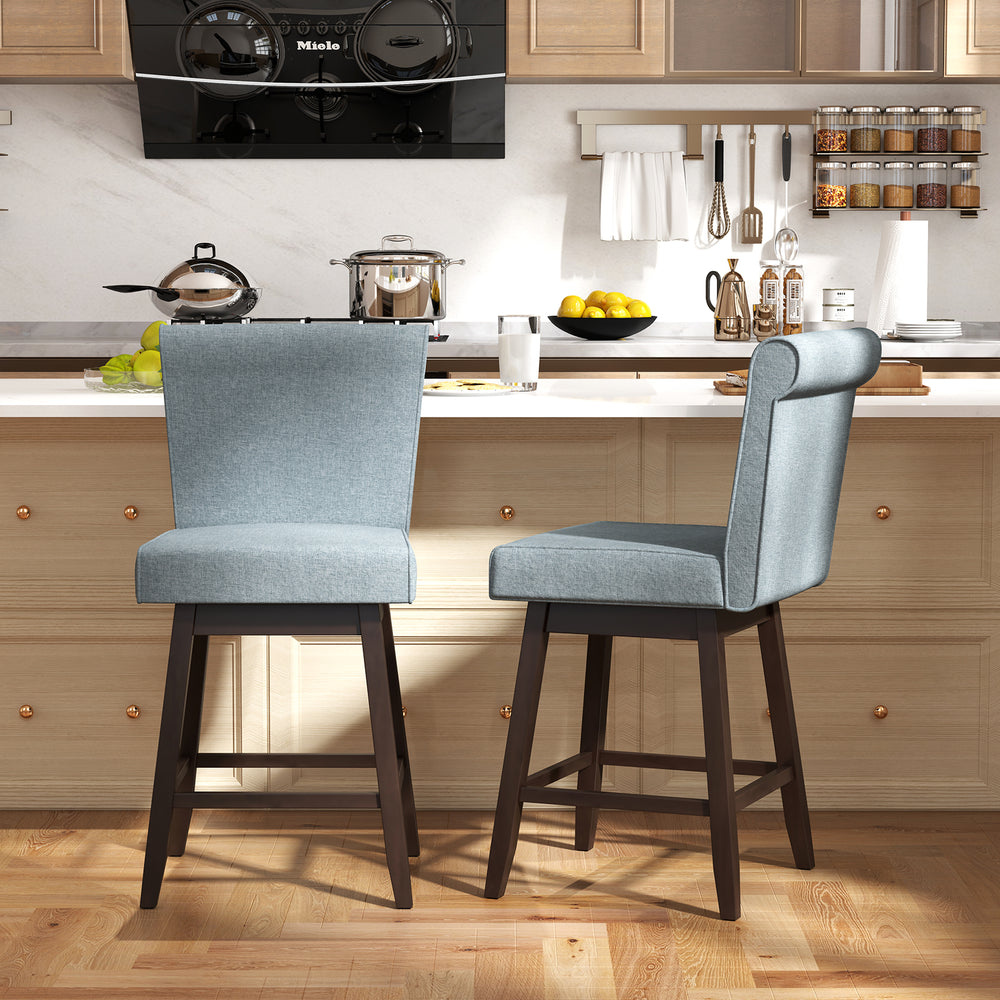 27 Inch Counter Height Bar Chairs with Rubber Wood Legs Set of 2-Gray - Gallery View 1 of 10
