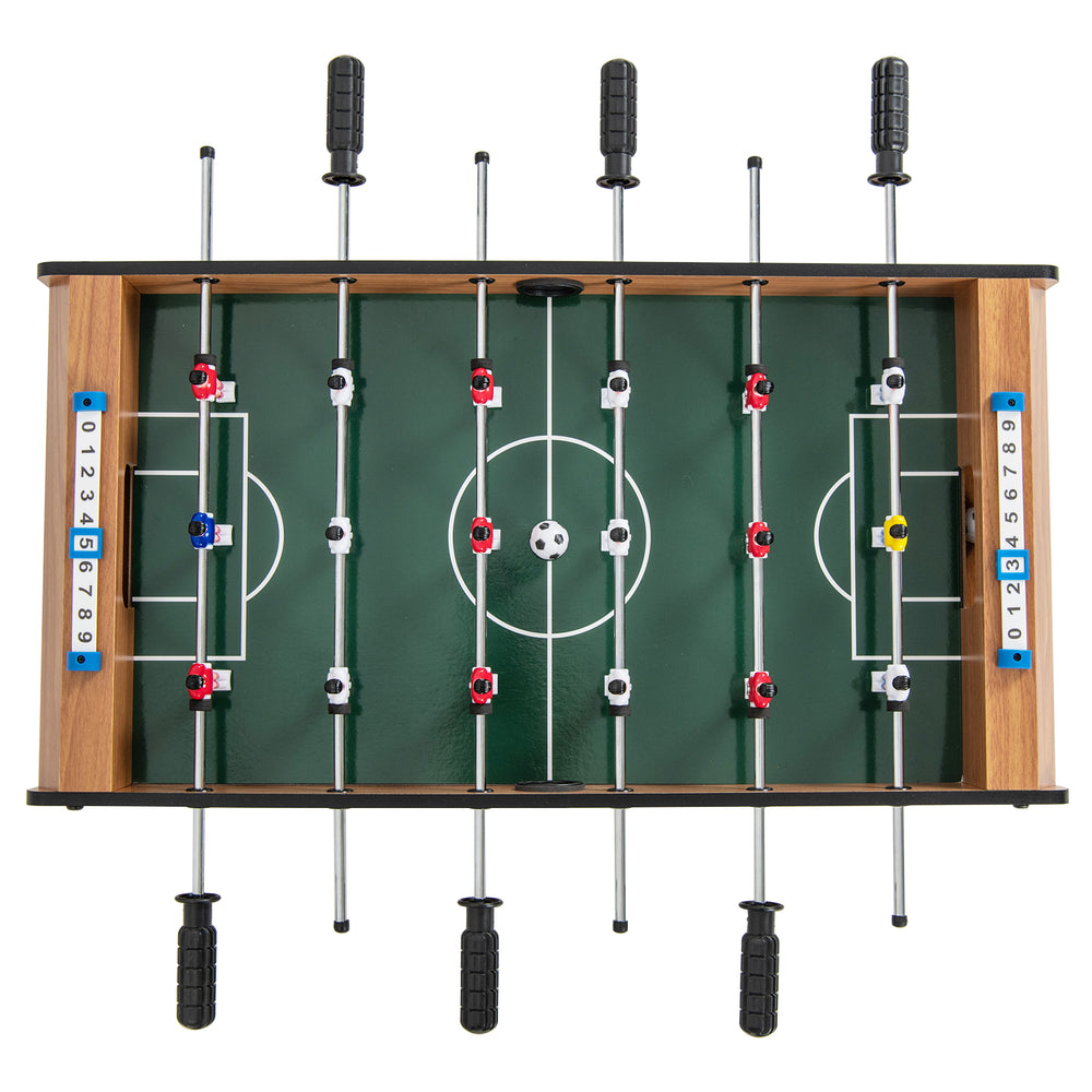 27-inch foosball table with ergonomic handles and safety rounded edges, perfect for kids' parties and group activities.