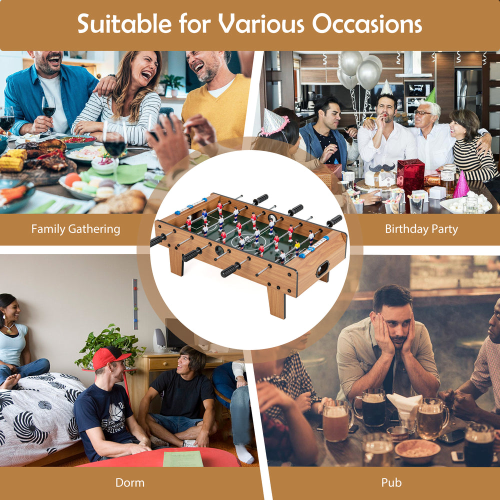 27-inch foosball table featuring ergonomic handles, ideal for family gatherings, parties, dorms, and pubs.