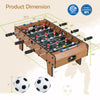 27-inch foosball table dimensions with ergonomic handles and safety features for tabletop soccer fun.