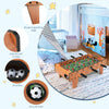 27-inch indoor foosball table with sturdy legs, featuring a goal box, round corners, and included soccer balls.